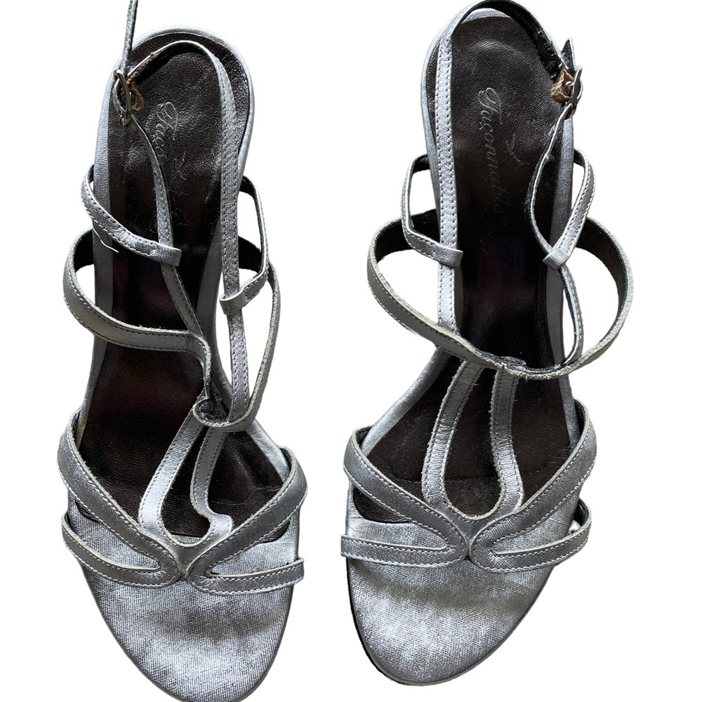 Faconnable Caged Silver Dressy Heel Sandal Sz 6.5